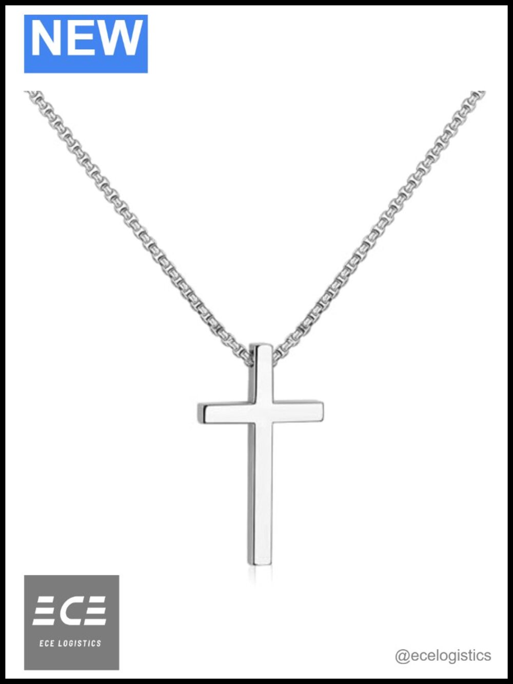 Pure Titanium Cross Necklace Square Rolo Box Chain 3mm